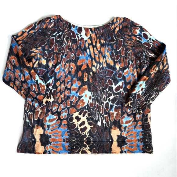 Talbots Pure Merino Wool colorful leopard print sweater top sz 2Xp - Picture 1 of 6